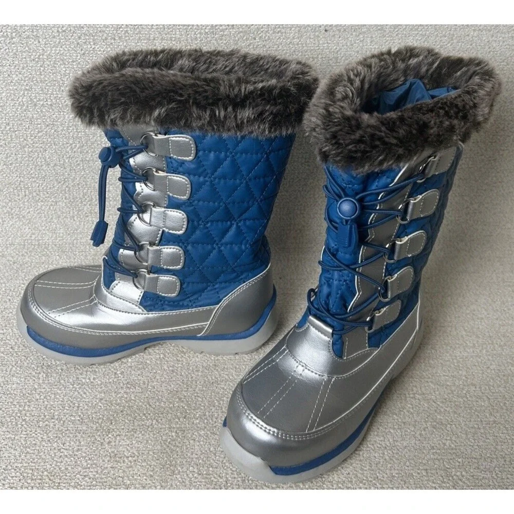 Lands End Boots Youth 487526‎ Hillary Tall Snow Winter 1M Suede Faux Fur Black